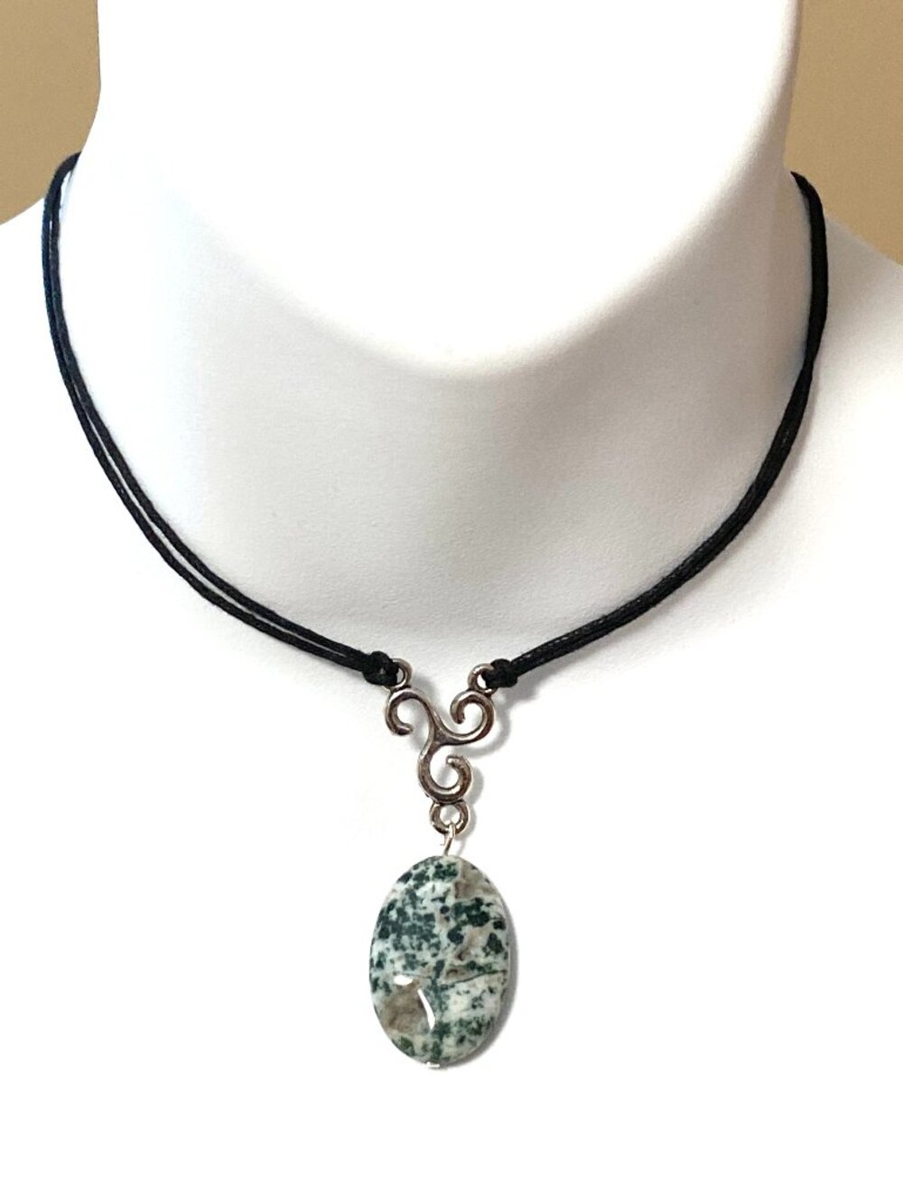 2/$20, Natural Green Tree Agate Necklace, Genuine Oval Gemstone Cord Necklace